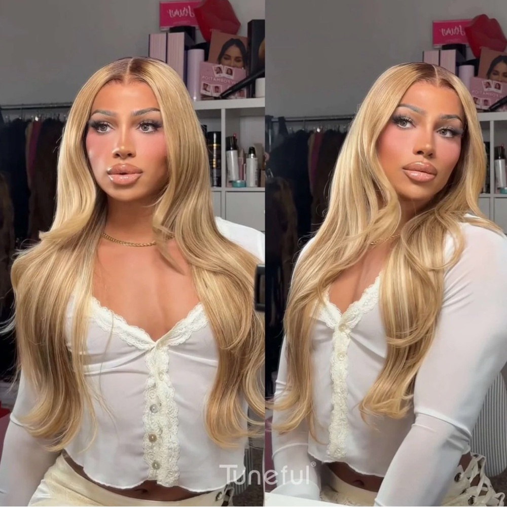 Rich Girl Vibe Balayage Blonde Highlight HD Transparent Lace Front HumanHair Wig - Picture 5 of 16